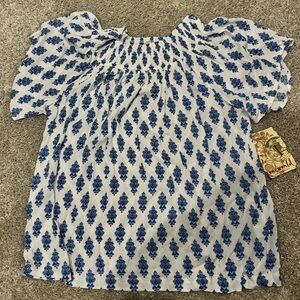 ONE WORLD Blue and White Floral Blouse